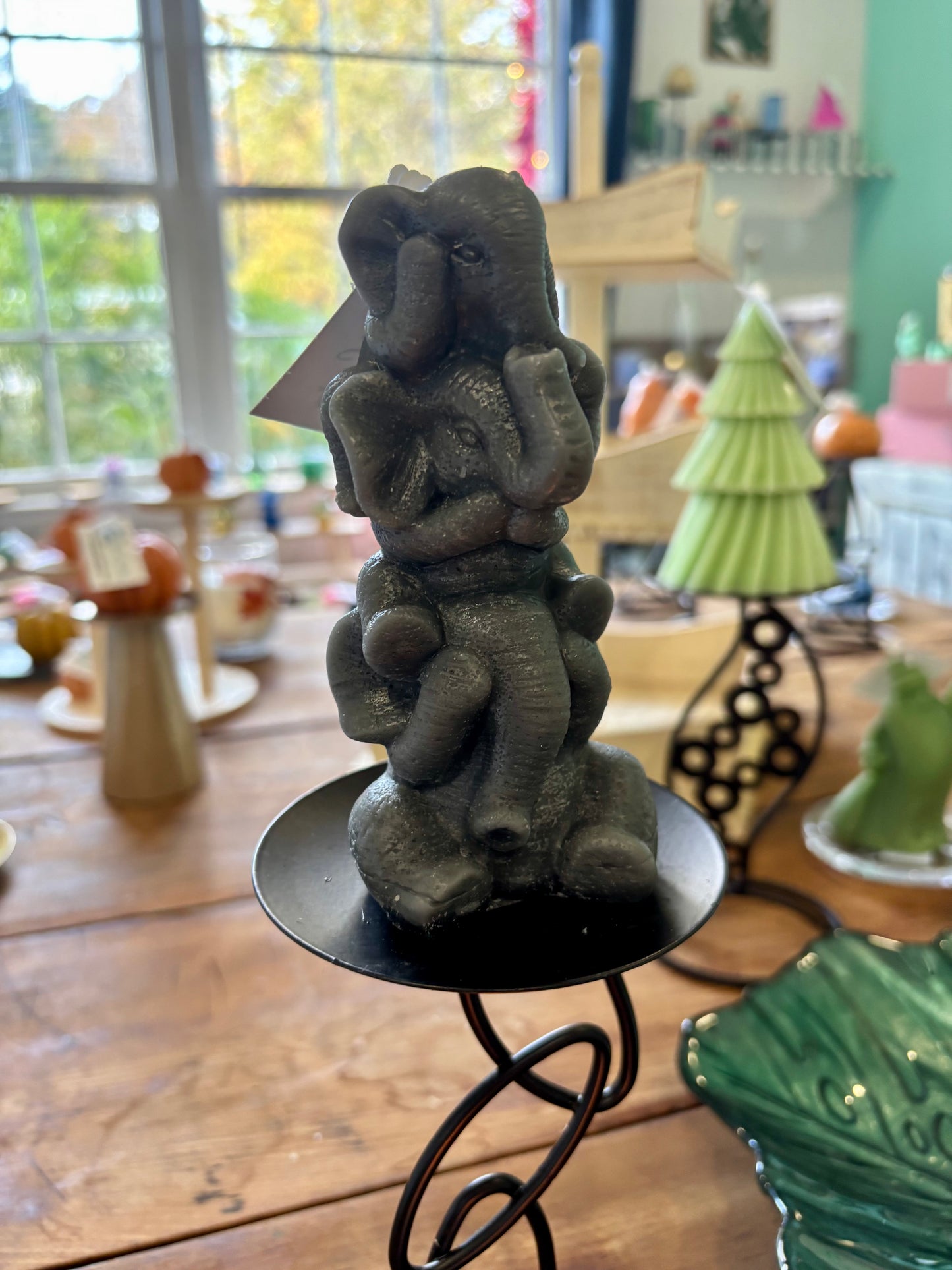 No evil stacked Elephant Beeswax Candle